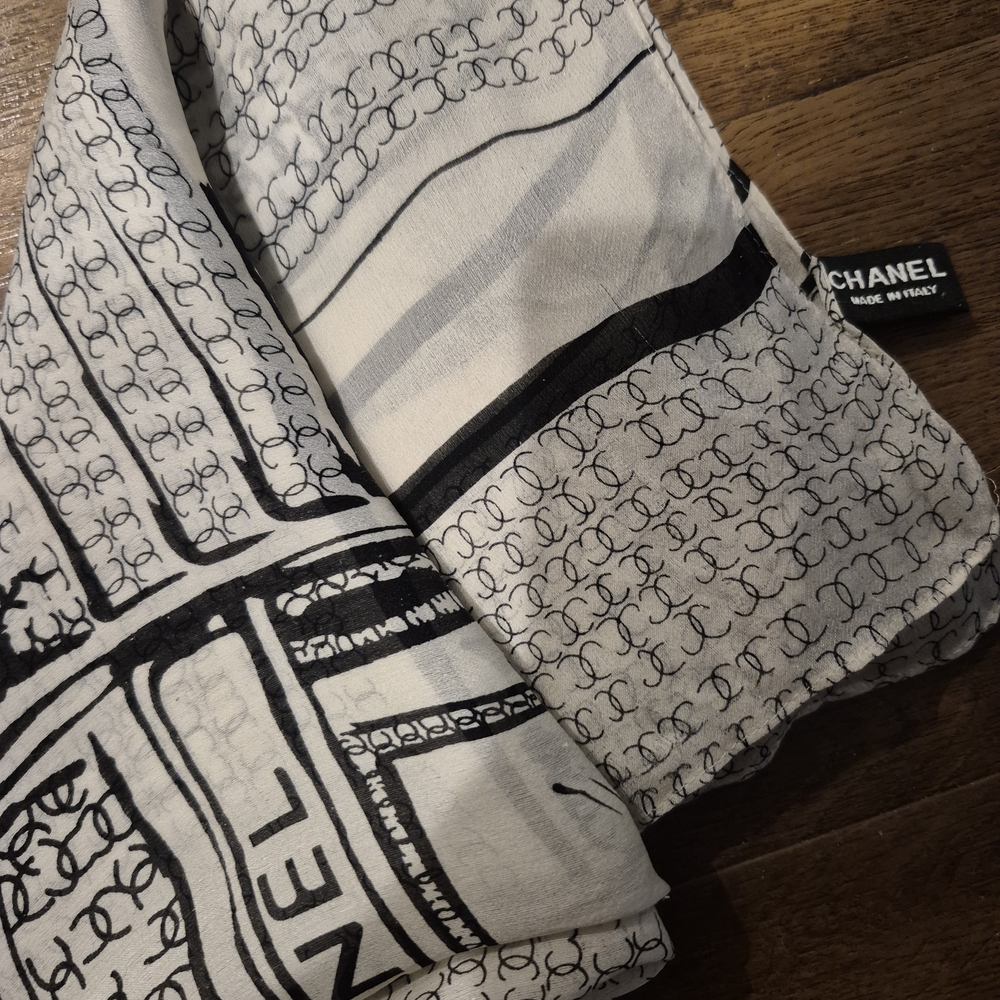 CHANEL Black and White Logo Scarf - Picture 2 of 5
